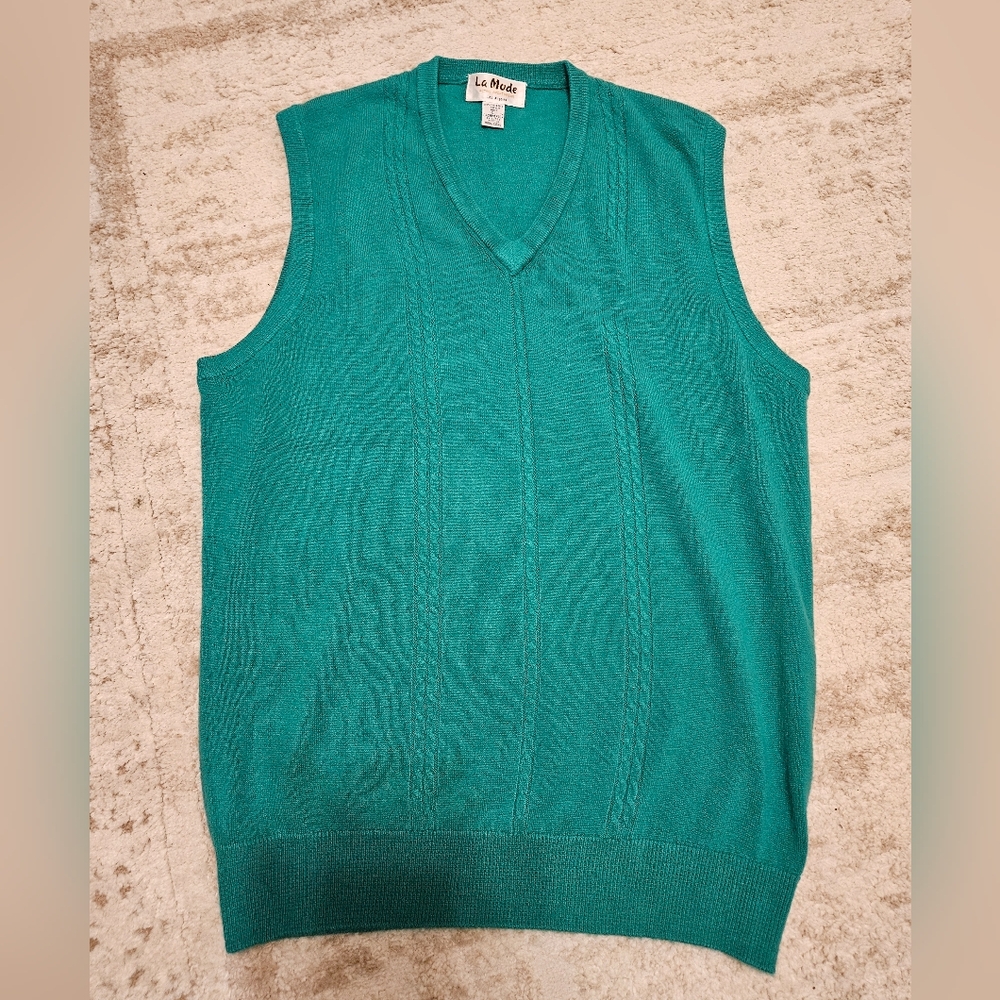 Vtg La Mode Mens XL Acrylic Cashmerlon Green Vest Menswear Professional Career